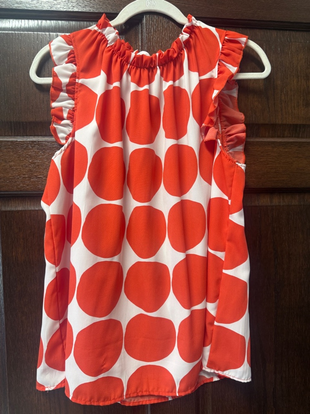 Sleeveless Red Polka Dot Ruffle-Shoulder Top